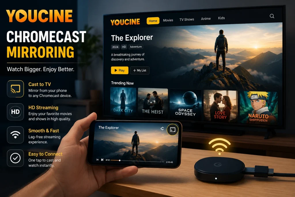 YouCine Chromecast: How to Cast YouCine to Your TV 1 YouCine Chromecast Mirroring